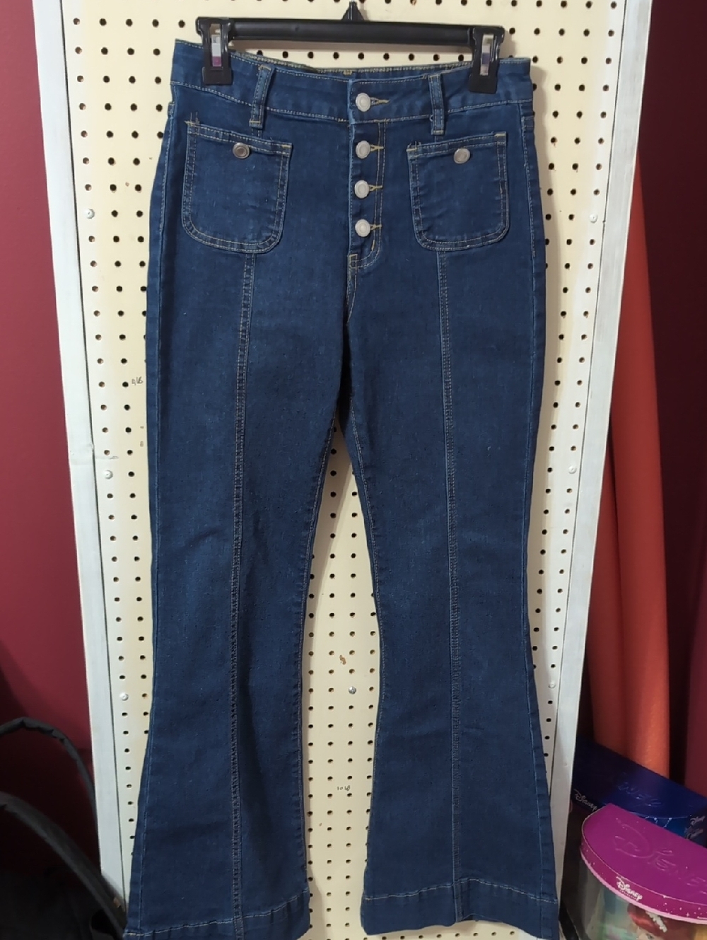 High-Waist Button-Front Dark Blue Denim Jeans